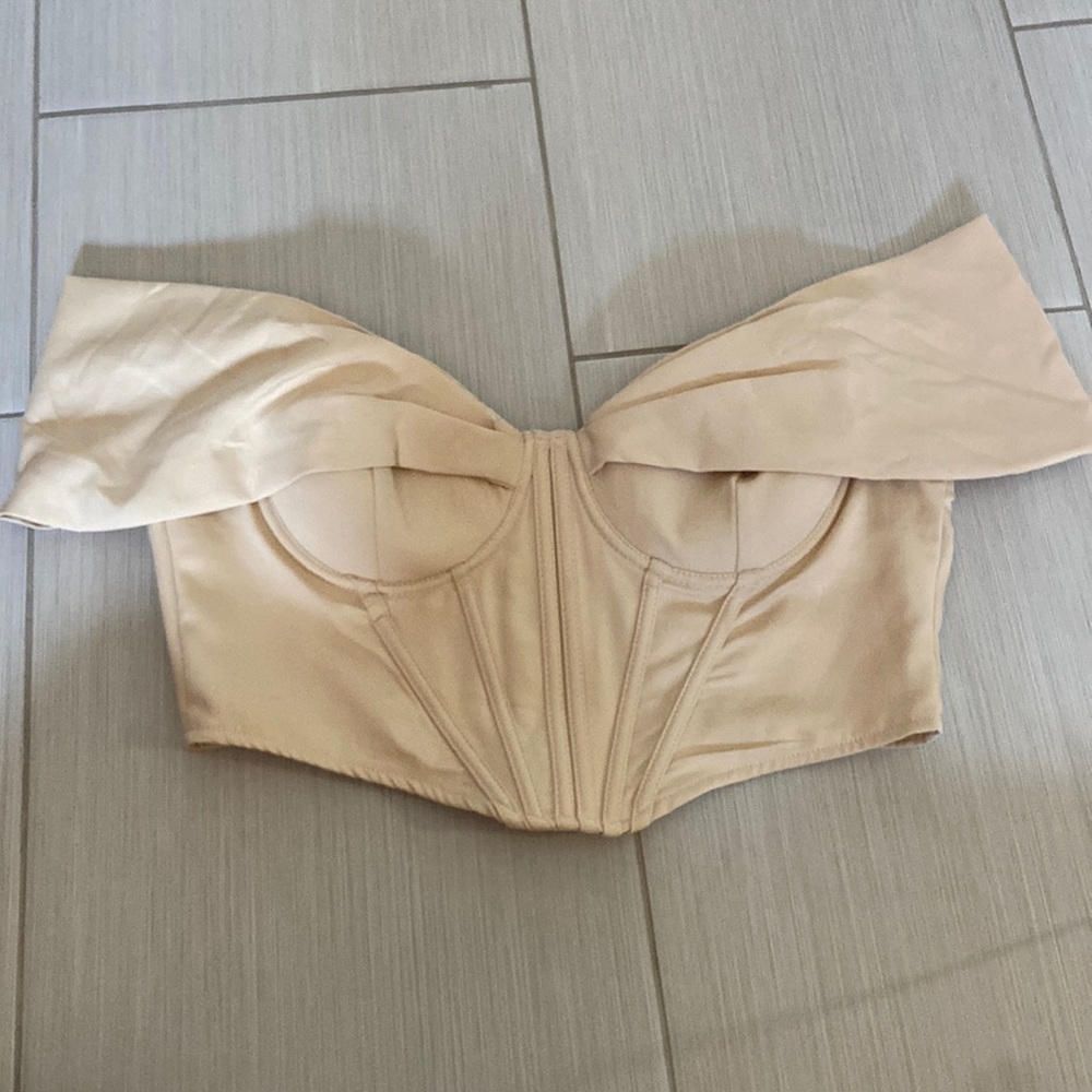 Nude corset crop top with shoulder straps